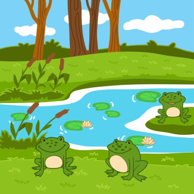 Vektör çizim (yaz gölet ormanda)