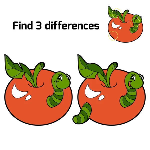 Encuentra 3 diferencias (gusano y manzana ) — Vector de stock