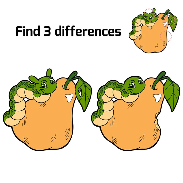 Hitta 3 skillnader (päron och larv) — Stock vektor