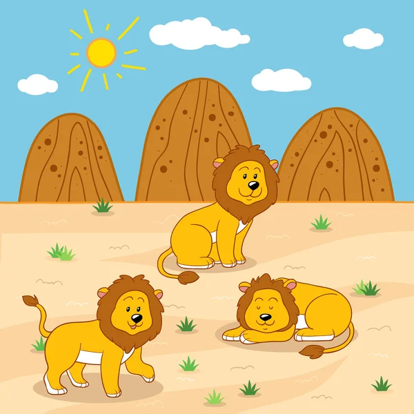 Vektor illustration (soliga safari dag med lions) — Stock vektor