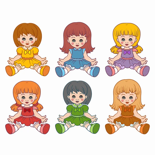 Colorido conjunto de vectores con muñecas para niños — Vector de stock