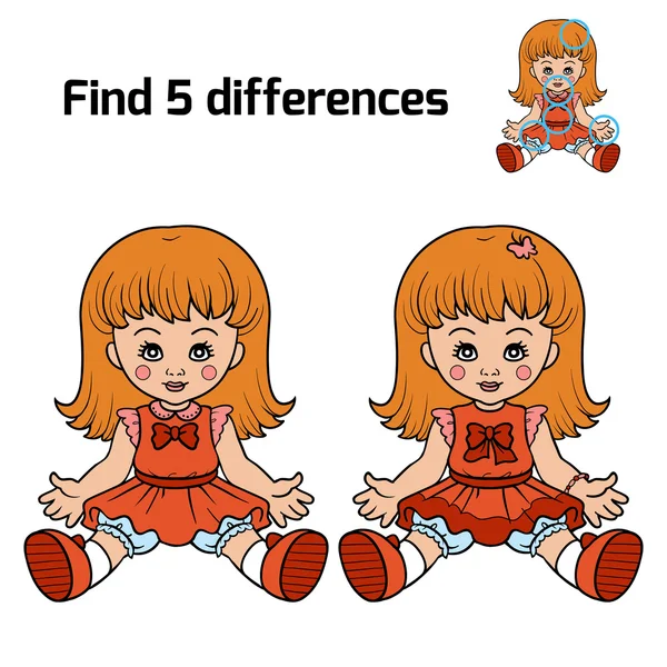 Find 5 differences (doll) — Stock Vector