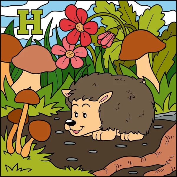 Color alphabet for children: letter H (hedgehog) — Stock Vector