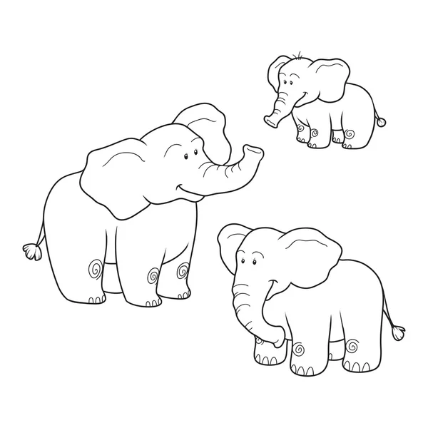 Coloring book (elephants), colorless set — Stock Vector