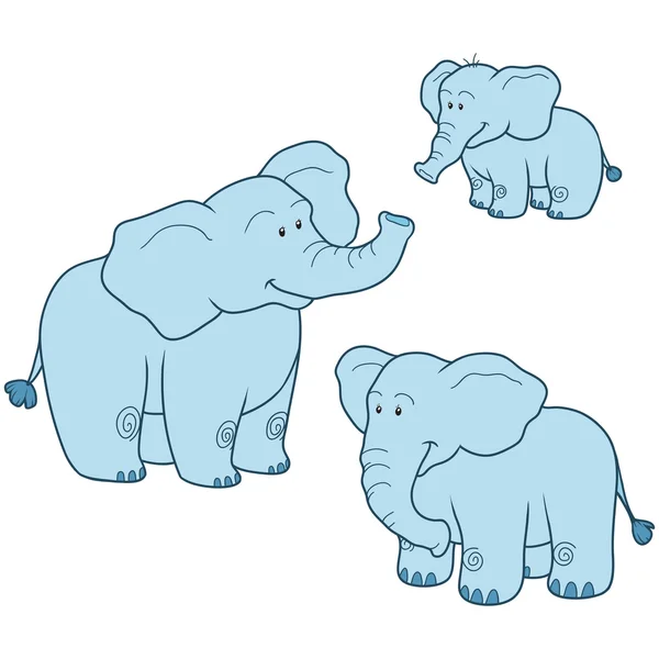 Conjunto de vectores con linda familia de elefantes azules — Vector de stock