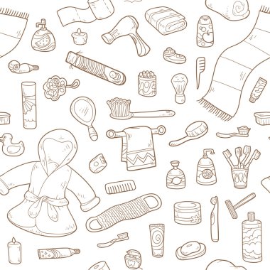 Vektör çizgi film banyo öğeleri ve persona seamless modeli