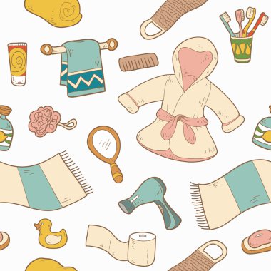 Vektör çizgi film banyo öğeleri ve persona seamless modeli