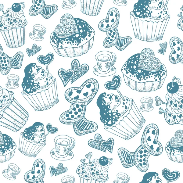Cupcake (mavi desenle Sevgililer günü) — Stok Vektör