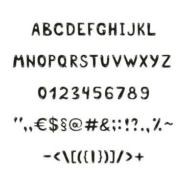 Siyah el yazısı alfabesi ve rakamlar