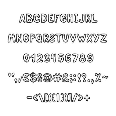 Siyah el yazısı alfabesi ve rakamlar