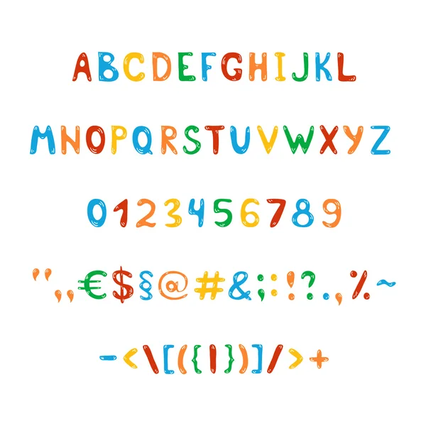 Divertido e bonito alfabeto infantil e figuras —  Vetores de Stock