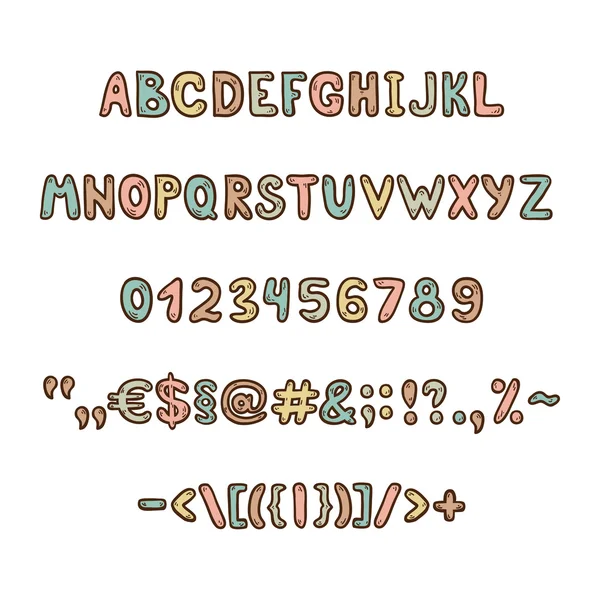Eğlenceli ve sevimli çocuk alfabesi ve rakamlar — Stok Vektör