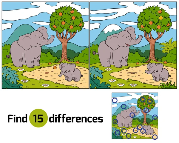 Trouver des différences (éléphant ) — Image vectorielle