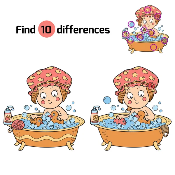 Trouver des différences (petite fille dans la salle de bain ) — Image vectorielle