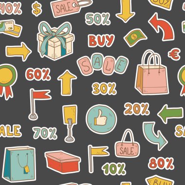 Vektör desen alışveriş öğeleri, satış ve promosyonlar
