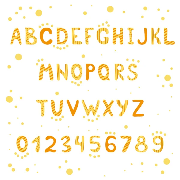 Listras amarelas e alfabeto manchado e figuras —  Vetores de Stock