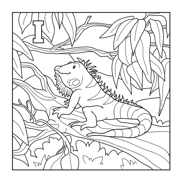 Coloring book (iguana), colorless illustration (letter I) — Stock Vector