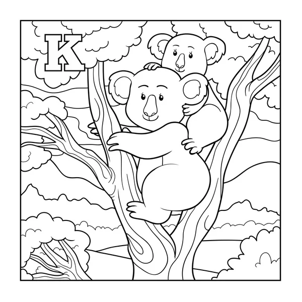 Kleurboek (koala), kleurloze illustratie (letter K) — Stockvector