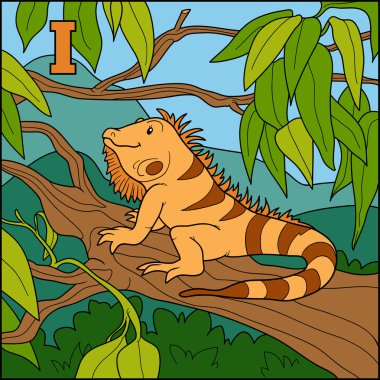 Çocuklar için renk alfabesi: harf ı (Iguana)