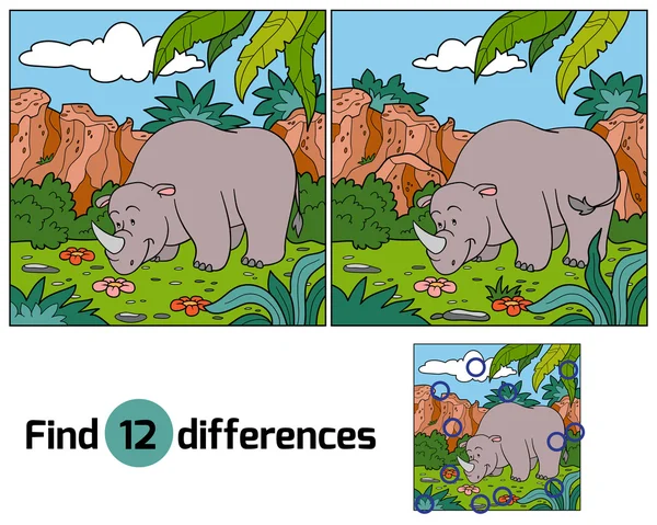 Encontrar diferencias (rinoceronte ) — Vector de stock