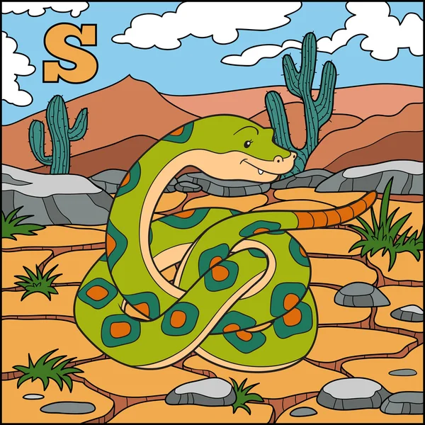 Alphabet de couleur pour enfants : lettre S (serpent ) — Image vectorielle