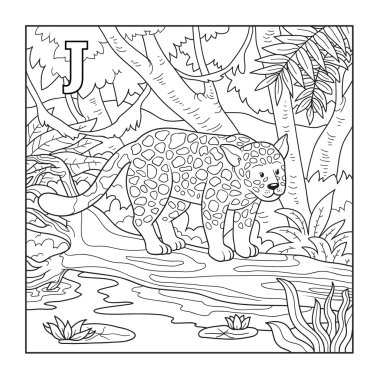 Boyama kitabı (jaguar), renksiz illüstrasyon (J harfi)