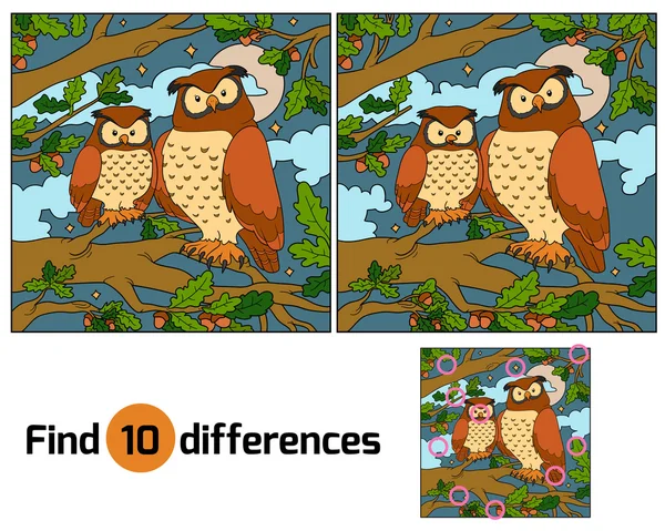 Trouver des différences (hibou ) — Image vectorielle