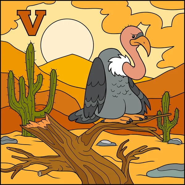 Alfabeto de color para niños: letra V (buitre ) — Vector de stock