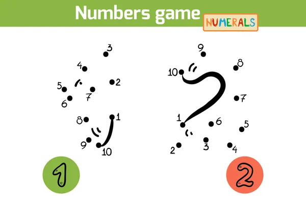 Numbers game (Numerals): one, two. Numbers from one to ten — Stock Vector