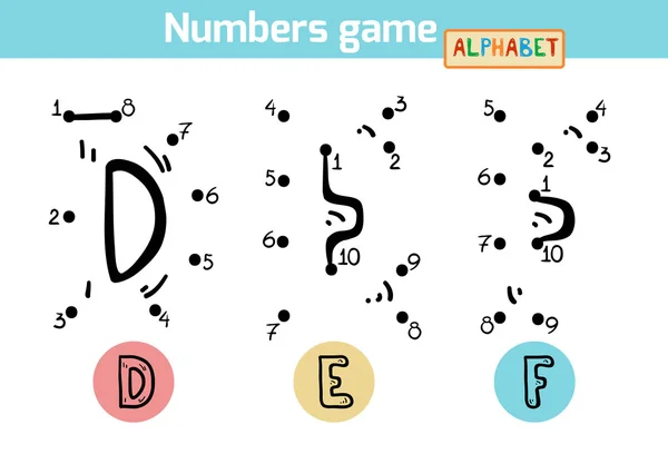 Zahlenspiel (Alphabet): Buchstaben d, e, f. Zahlen von eins bis te — Stockvektor