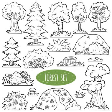 Colorless vector set of forest items clipart