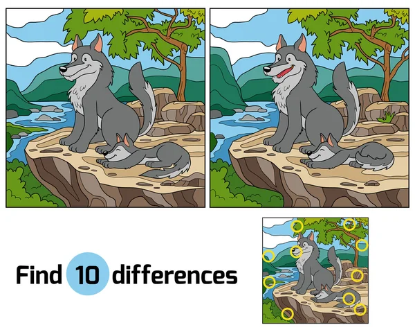 Encontrar diferencias (lobo y fondo ) — Vector de stock