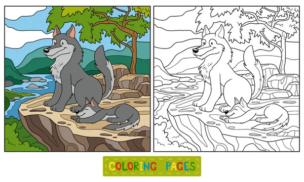 Coloring book (wolf) — Stock Vector