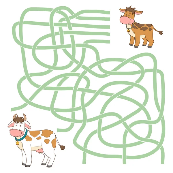 (母牛和小牛的迷宫游戏) — 图库矢量图片