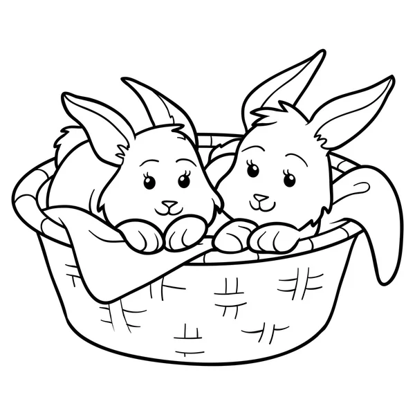 Coloring book (rabbits in basket) — Stock Vector