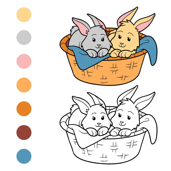 Libro para colorear (conejos en cesta ) — Vector de stock