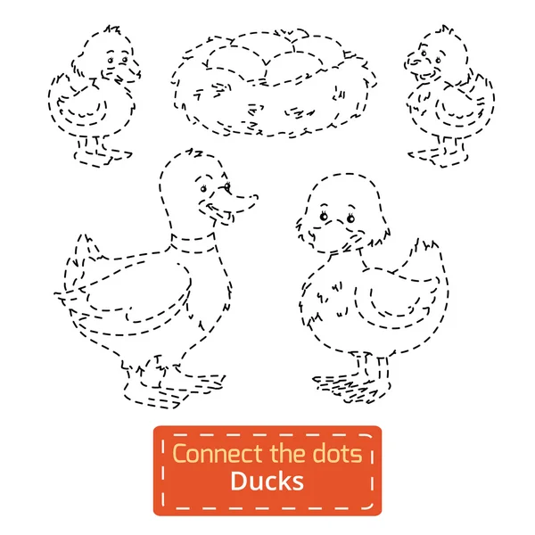Conecta los puntos (grupo de animales de granja, familia de patos ) — Vector de stock