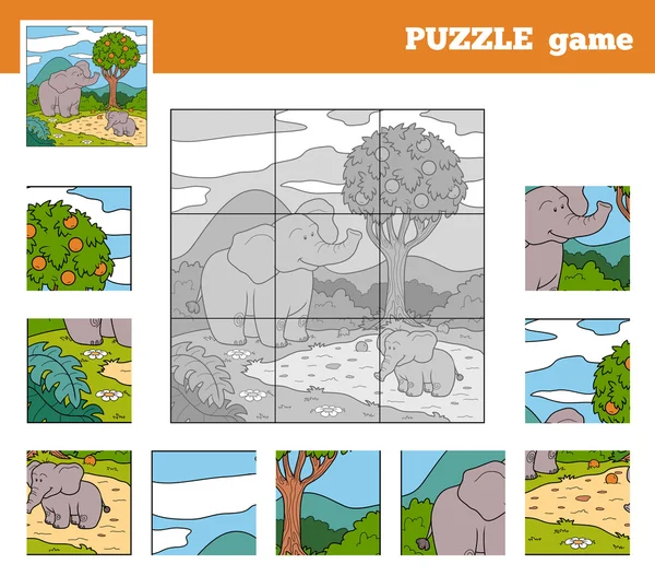 Puzzle Game for children with animals (elephant) — Stock Vector