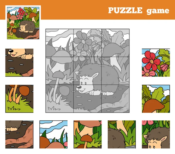 Puzzel spel voor kinderen met dieren (egel) — Stockvector