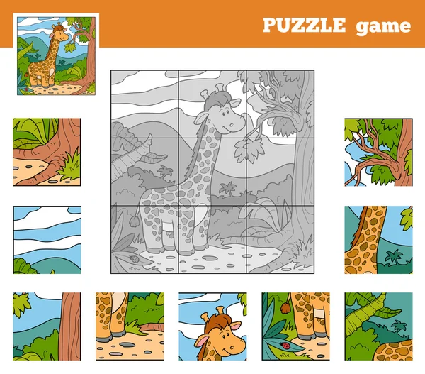 (キリンの動物と子供のパズル ゲーム) — ストックベクタ
