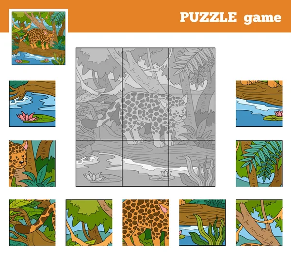 Puzzel spel voor kinderen met dieren (jaguar) — Stockvector