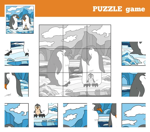 Puzzle Game for children with animals (penguin family) — Stock Vector