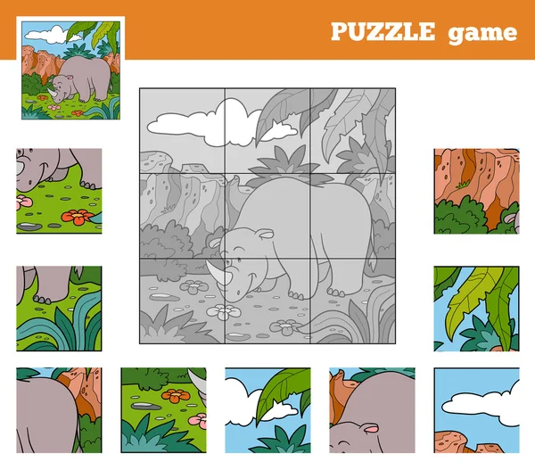 Puzzle Game for children with animals (rhino) — Stock Vector