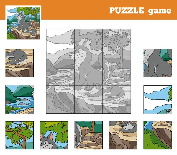 Jeu de Puzzle pour enfants avec des animaux (famille de loups ) — Image vectorielle