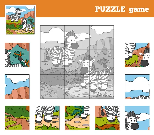 Puzzlespiel für Kinder mit Tieren (Zebra)) — Stockvektor