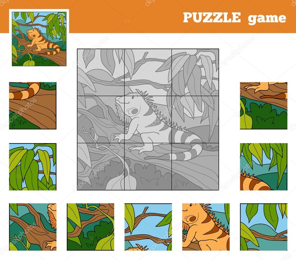 Puzzle Game for children with animals (iguana)
