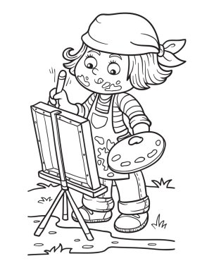 Boyama kitabı (kız sanatçı berabere niteliğine, açık hava)