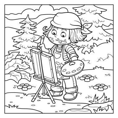 Boyama kitabı (kız sanatçı berabere niteliğine, açık hava)