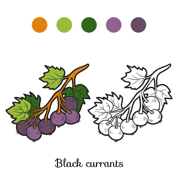 Coloring book: fruits and vegetables (black currants) — Stock Vector