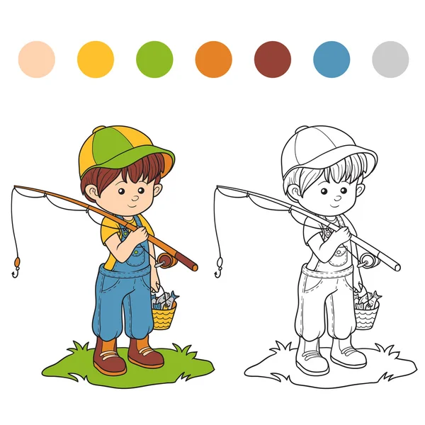 Libro para colorear (niño pescador ) — Archivo Imágenes Vectoriales